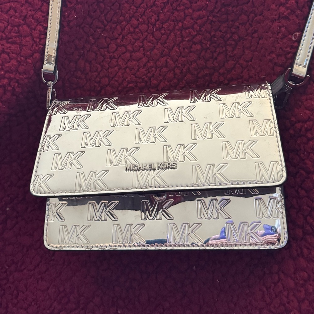 Michael Kors Metallic Silver Logo Crossbody